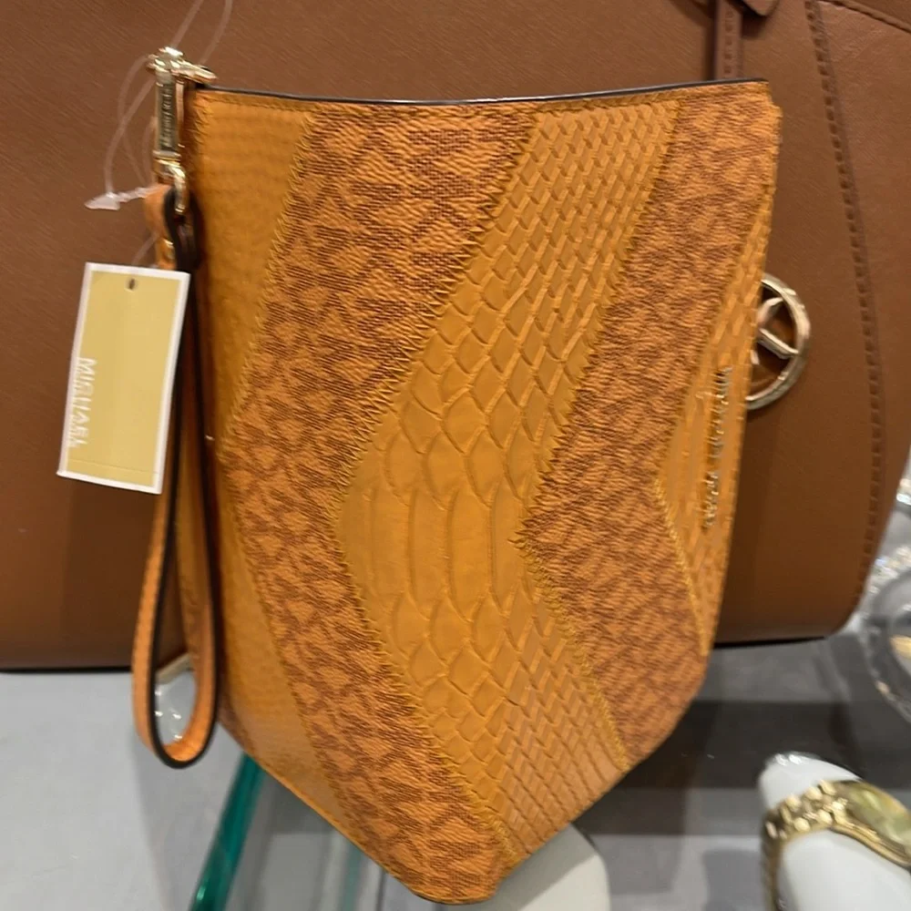 MICHAEL KORS JST LG DOUBLE ZIP WRISTLET WALLET PHONE HOLDER CIDER NWT